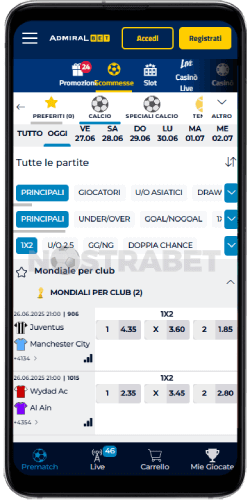 versione mobile di Admiralbet