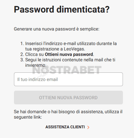 reimpostazione password leovegas